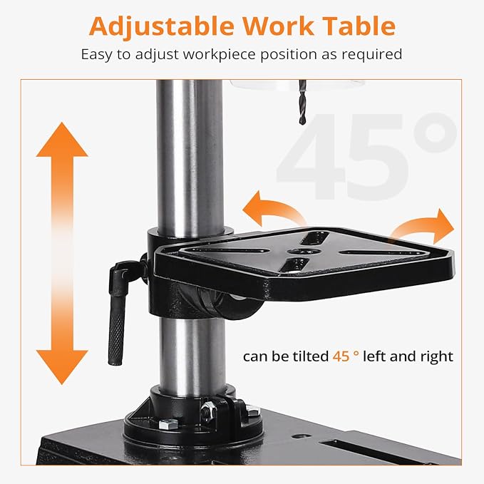 8 Inch Benchtop Drill Press, 5 Speed Adjustable 2.5A Mini Tabletop Drilling Machine with Swing Distance, 0-45° Tilting Worktable for Wood & Metal