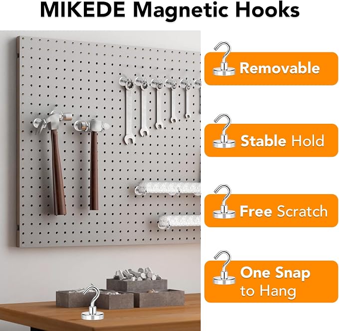 MIKEDE Magnetic Hooks Heavy Duty 170Lbs+ Super Strong Magnet Hook | Cruise Essentials Neodymium Earth Magnets with Hook for Hanging Magnetic Hanger for Fridge Toolbox Storage - 4 Pack