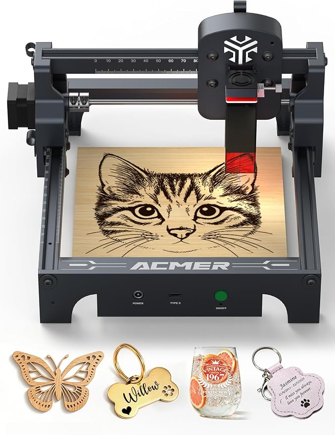 ACMER S1 2500mW Laser Engraver, Portable Cutter & Engraving Machine for Beginners,130×130mm Working Area,0.05mm Laser Spot,Creative DIY,Education STEM,Customized Business with Wood,Metal