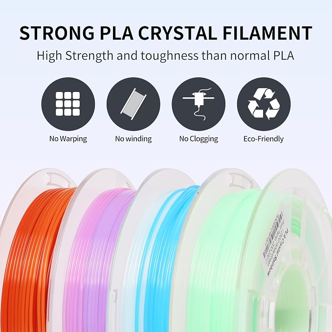 RAMBERY Clear Rainbow PLA Filament Bundle 1.75mm, Crystal Transparent PLA 3D Printer Filament, Dimensional Accuracy +/- 0.02 mm, 250X4 Spools
