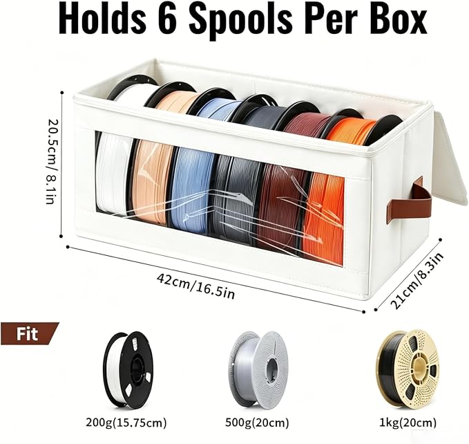 Filament Storage Box Waterproof Dry Box with Desiccants (White, 2 Pack) | Transparent View, Zipper Design, For Home & Office, Workshop Use