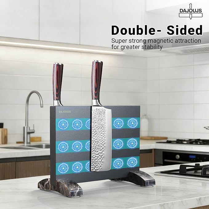Magnetic Knife Holder, Magnetic Knife Block without Knives, Strong Double Sided Magnet Knife Storage Strip for Kitchen Counter-Black