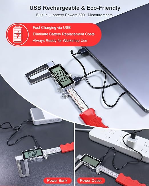 GODESON Digital Disc Brake Rotor Micrometer, 0-50mm/0-6 Rechargeable Brake Thickness Gauge, Digital Caliper MM/Inch/F Display, IP54 Waterproof, Stainless Steel for Auto & DIY
