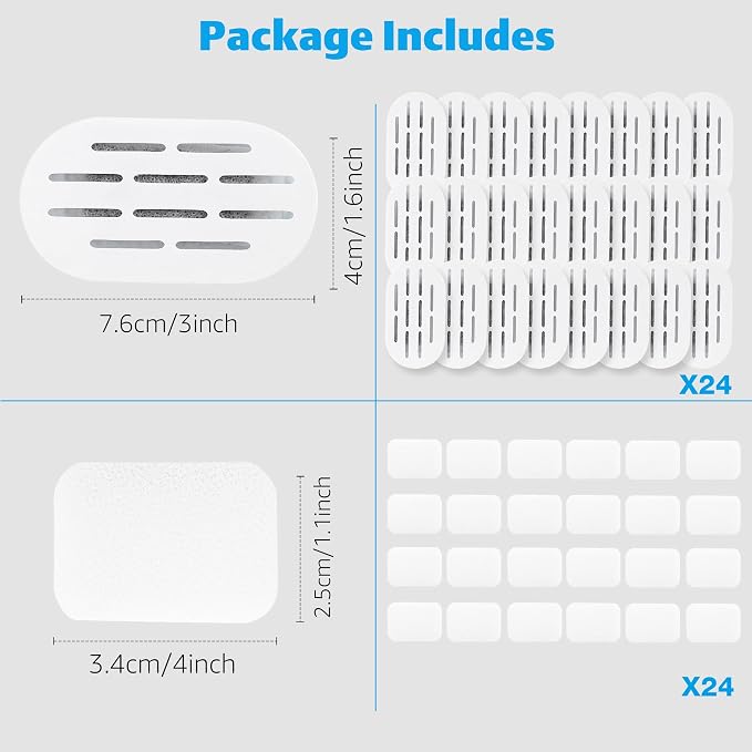 MISFANS Ceramic Cat Water Fountain Filters, 24 Pack Replacement Filters & 24 Pack Replacement Pre-Filter Sponges Set for MISFANS and Other Ceramic Pet Fountain Water Dispenser