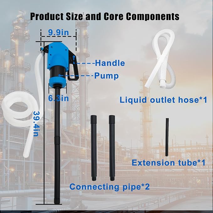 Lever Action Drum Pump Cost-Effective Replacement - Manual Barrel Pump for DEF,Antifreeze, Gasoline, Fuel & Low concentration liquid,Siphon Pump for 55 Gallon Includes 6.56 ft of 3/4”Corrugated Hose