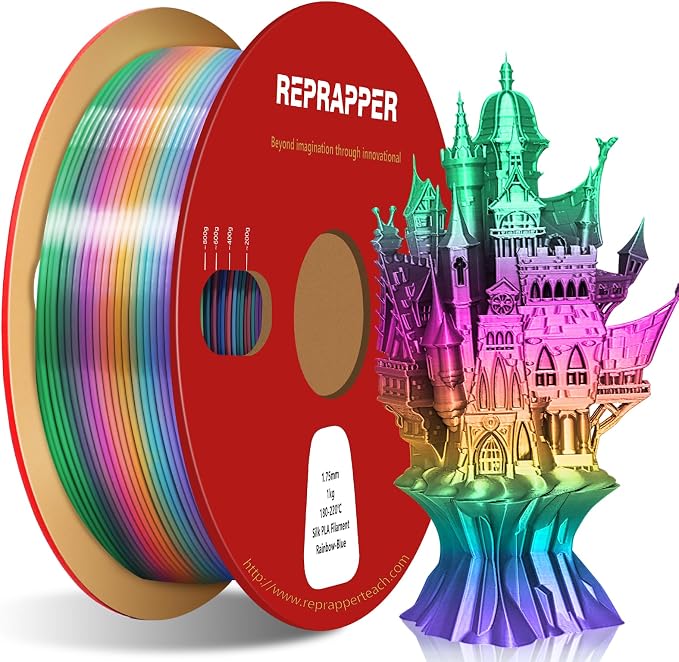 RepRapper Blue Rainbow PLA Filament, Shiny Multicolor Silk PLA 1.75 mm Filament (+-0.03 mm), Sparkle Fast Change Multi-color1 kg 3D Printer Filament for 3D Printer