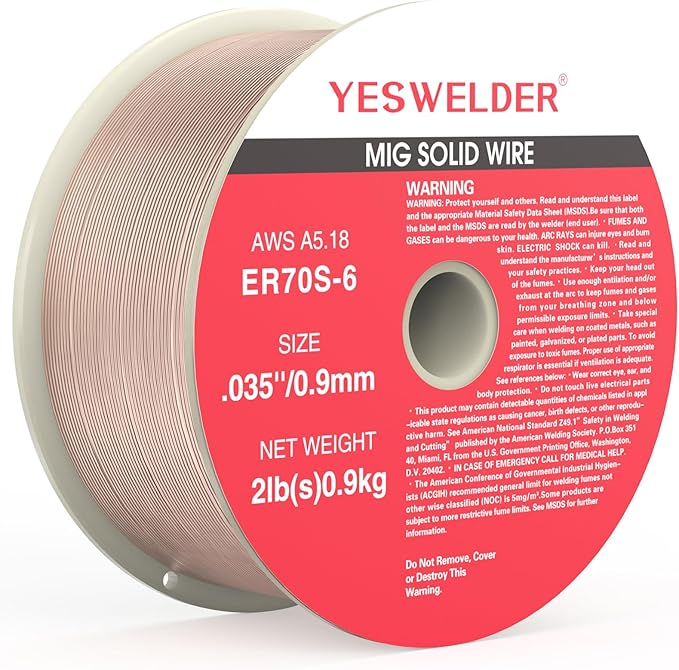 YESWELDER ER70S-6 MIG Wire, Solid Carbon Steel .035-Inch Diameter 2-Pound, High Feedability Strong ABS Plastic Spool Welding Wire