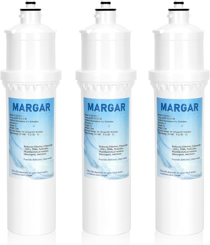Water Filter SS-2.5, Replacement for Max Flow® Water Filter SS-2.5, F.SET.SS-2.5 Filter Reduces Chlorine, Compatible with EWS® SS-2.5 Water Unit, Installs Directly On Faucet, 10,000 Gallons (3-PACK)