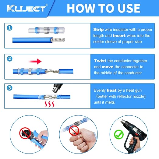 Kuject Heat Shrink Self Solder Wire Connectors Kit 850PCS, Crimpless & Solderless Waterproof Electrical Butt Terminals, Insulated Wiring Splice Solder Seal Connectors for Marine Automotive Boat Truck