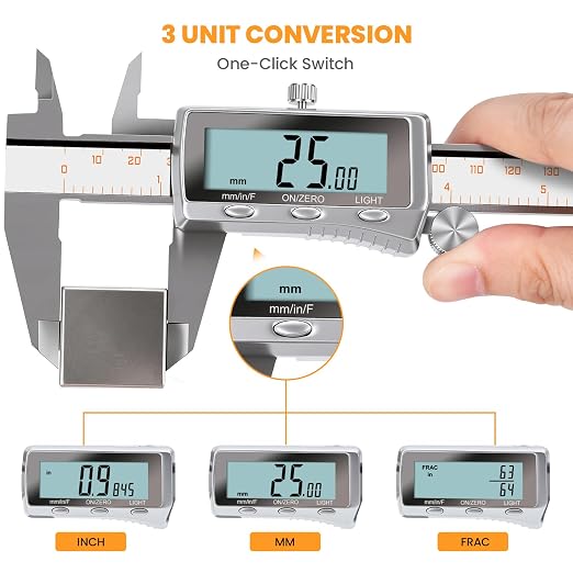 HARDELL Digital Caliper 12 Inch, Rechargeable All Metal Electronic Micrometer with Backlit LCD, Inch/mm/Fraction Conversion, Auto-Off – Measuring Tool for DIY, 3D Printing, Workshop & Household
