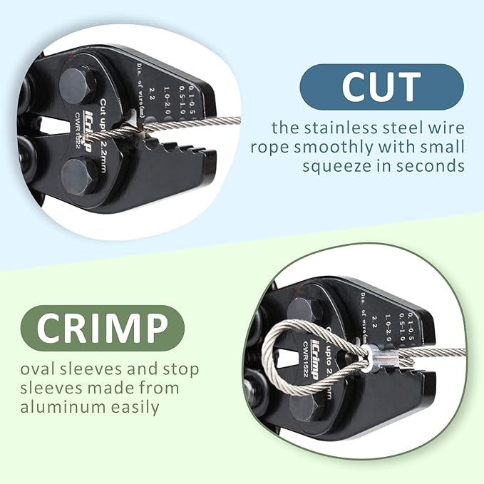 iCrimp CWR1522 Wire Rope Tool Set for Cable Railing, Hand Swaging-Crimp&Cut-with 150pcs Aluminum Double Sleeves (CWR1522 Set)