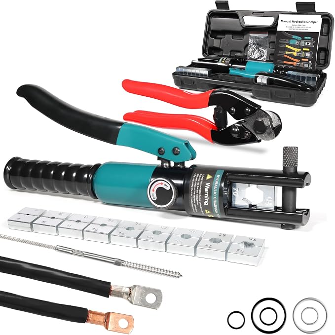 Brileine 10 Tons Hydraulic Crimping Tool & Cable Cutter with 9 Dies, Hydraulic Crimper for 1/16" 1/8" 3/16" Stainless Steel Cable Railing Hardware Kit, Wire Rope Swaging Tool