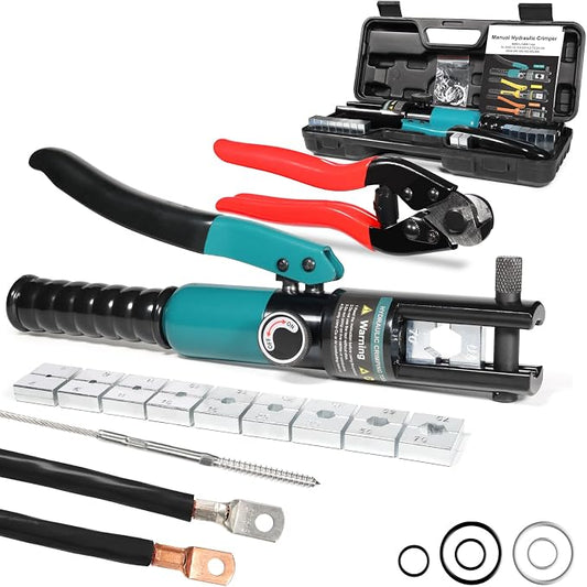 Brileine 10 Tons Hydraulic Crimping Tool & Cable Cutter with 9 Dies, Hydraulic Crimper for 1/16" 1/8" 3/16" Stainless Steel Cable Railing Hardware Kit, Wire Rope Swaging Tool