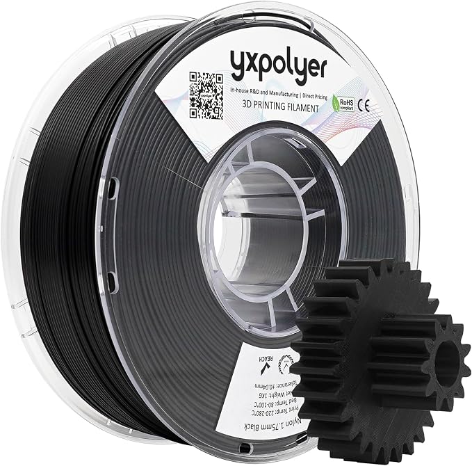 YXPOLYER Nylon Filament PA6 Black Easy PA 3D Printing Filament 1.75mm 1kg | Easy to Print, AMS Compatible Spool, Engineering-grade, Low Warp, FDM Printer, Pre-dried, High Speed Low Temp Printing
