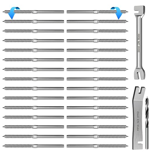 Steel DN Mate 30 Pack Left&Right Handed Thread Swage Lag Screws for Wood Post of 1/8" Deck Railing Kit, T316 Stainless Steel Cable Railing/Stair Deck Railing, DIY Baluster Hardware, Wrench Included