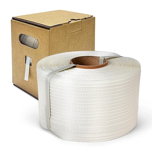 ESK Packaging® 1/2" Woven Poly Cord Strapping, 1500' Roll – 825 lbs Break Strength, Medium Duty, Weather-Resistant Flat Rope – Self-Dispensing Box