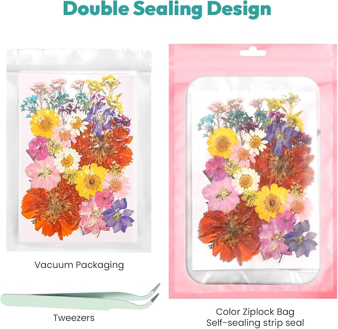 Resiners Colorful Dried Pressed Flowers & Heat Gun - Colorful Real Pressed Flowers for Scrapbook Supplies Card Making Resin Jewelry Making Soap Candle DIY Crafts