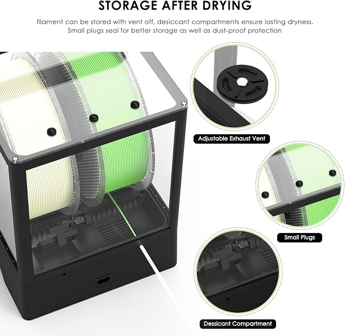 【EIBOS Upgraded 2026】 3D Printer Filament Dryer Box Polyphemus with Fan, Spool Dry Box with Auto-Rotation, Auto-Humidity Hold, Large Space for 3KG Spools, for Nylon, PLA, TPU, 360° Heating, Up to 80℃