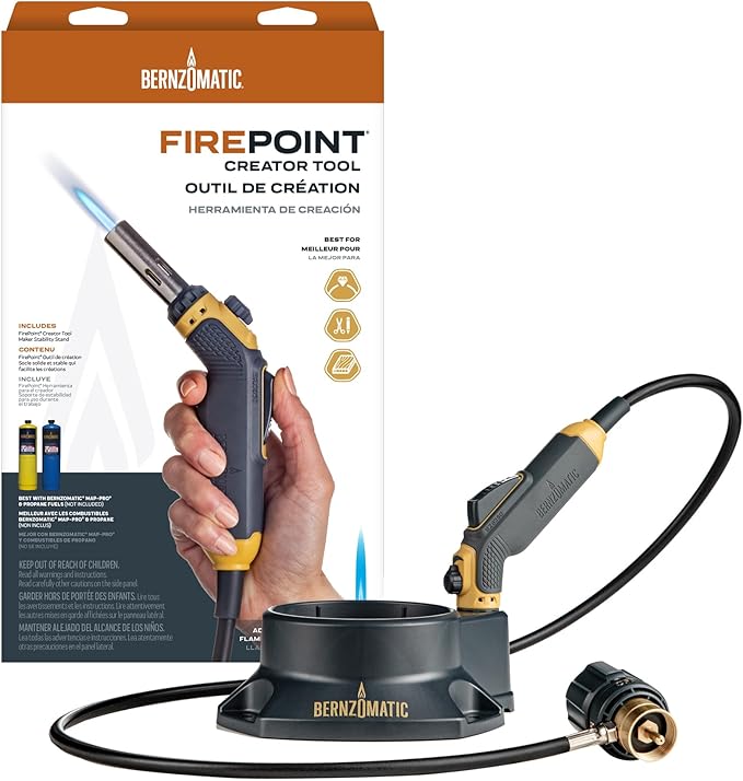 Bernzomatic FirePoint Creator Tool, Precision Flame Hand Torch for use with Bernzomatic MAP-Pro or Propane Fuel (Firepoint Tool) | Adjustable Precision Flame, 41 Hose, Fuel Stand and Torch Dock, Compatible with Map-Pro and 14.1/16 Propane, 3-Yr Warranty