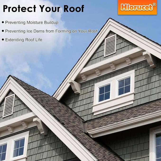 Hiorucet Upgraded 15 Inch Gable Attic Fan with Switch, 1300CFM 1850 SQF Low Noise Gable Vent Exhaust Fan with Adjustable Thermostat, 14 Inch Fan Blade and Permanently Lubricated Motor, 1075RPM