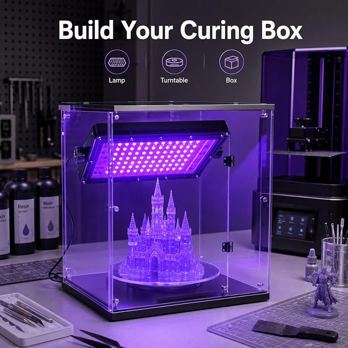 100W UV Resin Curing Light 405nm for SLA DLP LCD 3D Printer, Fast Curing UV Lamp for Photosensitive Resin, DIY Curing Box for Models, Crafts & Professional 3D Printing