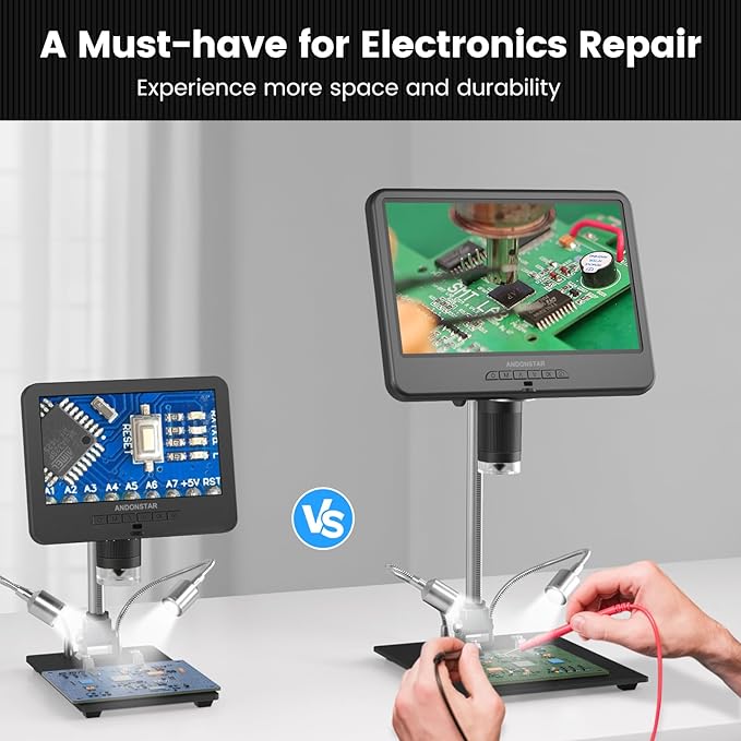 Andonstar AD210 10.1 Inch LCD Digital Microscope for Adults, Soldering Microscope for Electronics Repair, Coin Microscope Camera Full View for Error Coins with Light, Biological Slides Kit, 32G Card