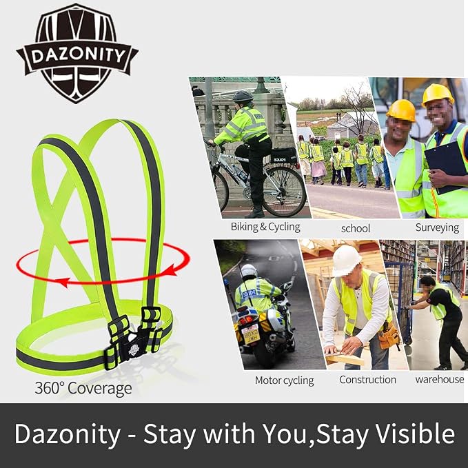 Dazonity High Visibility Safety Vest,20 Packs,Yellow & Black,Lightweight,Adjustable & Elastic Vest,Hi Vis Reflective Strips, Fit for Men & Women, Construction,Cycling, Runnning, Surveyor,