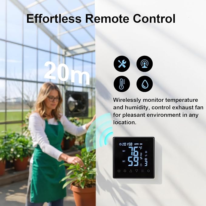 GROWNEER 14 Inch Shutter Exhaust Fan with Temperature Humidity Controller, 1700 CFM Remote Control Attic Fan, 10-Speed Adjustable Wall Mount Vent Fan for Green House, Garage, Shed, Attic