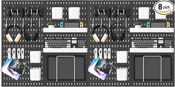 MULSAME Pegboard Combination Kit, 25.2" x 50.4" Wall Mounted Storage Set with 8 Pegboards & 40 Accessories Hanging, Peg Boards Organizer
