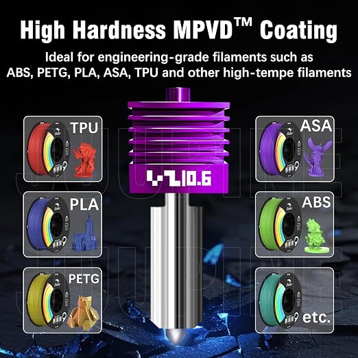 2PK MPVD Hotend 0.6mm for Bambu Lab X2D/P2S H2/A1 Series Nozzle Upgrade Nano-Coating Anti-Stick Filament High Hardness 2800HV for Bambu lab X2D P2S Nozzle Bambu Lab H2S Hotend