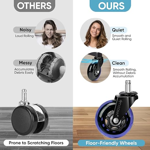 TICONN Office Chair Caster Wheels Set of 5 for Tile, Hardwood Floors and Carpets, Universal Fit for Most Chairs (Purple)