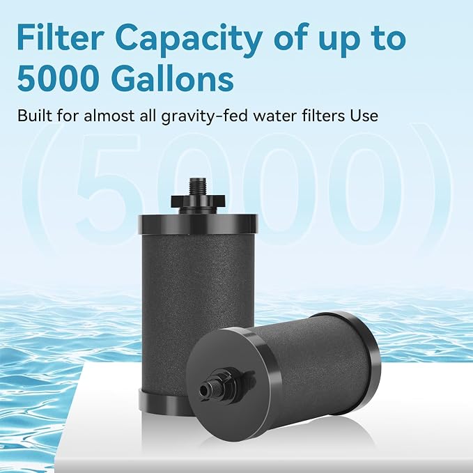 2 PCS 2387 Pro Replacement Water Filter, Compatible with Alexapure Water Filtration System Has a 5000 Gallon Throughput Capacity for Outdoor Camping, Emergency Water Use (Black)