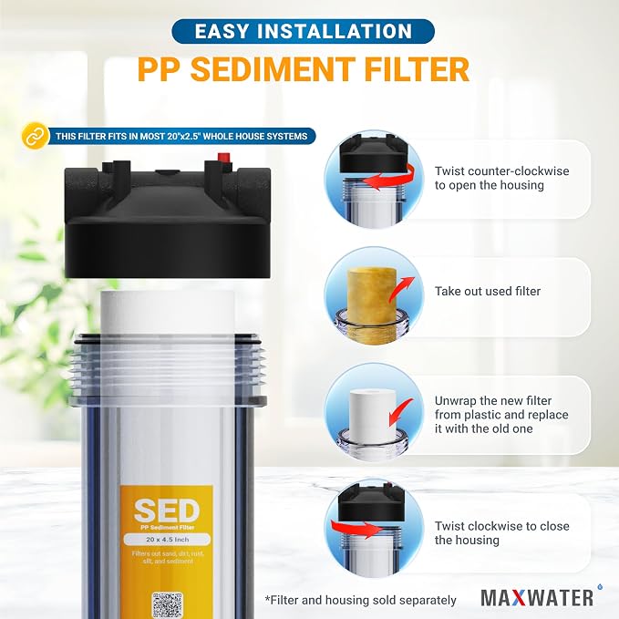 Max Water Slim Blue 5 Micron 20 inch x 2.5 inch Whole House Melt-Blown Polypropylene Sediment Water Filter Replacement Cartridge (Pack of 2)