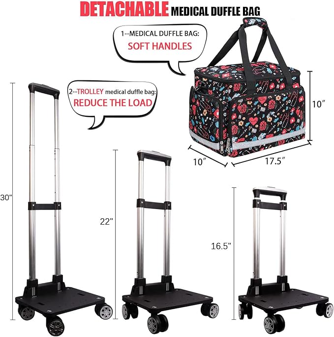 Medical Bag Rolling Roller Bag Trolley Duffel Nurses EMT CNA RN Empty for First Aid Responder Home Health Care Nursing Student Roll Duffle Bag Carry on Wheels Wheeled Work Physicians Doctor