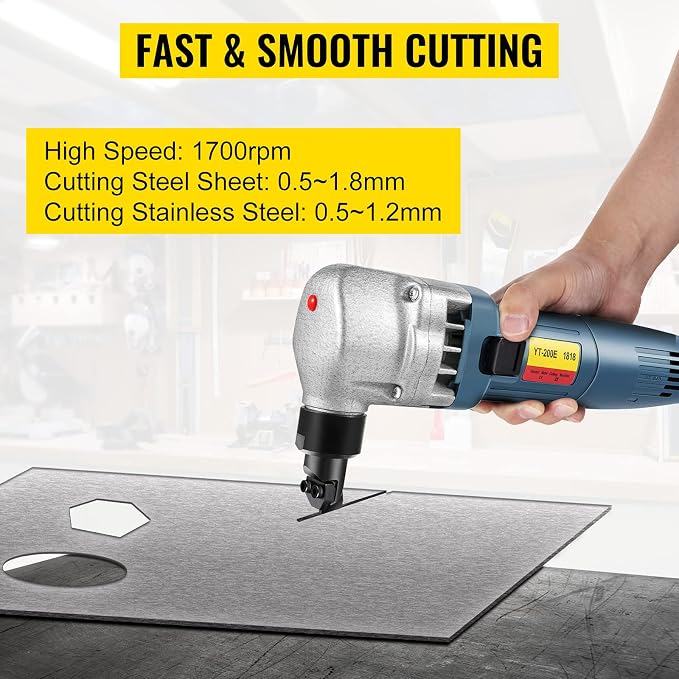 VEVOR Electric Metal Nibbler 380W Nibbler Metal Cutter 1800RPM High Speed Rotor 0.07in/1.8mm Thickness Metal Nibbler 220V w Replaced Blades Storage Case for Cutting Stainless Steel, Aluminium, Plastic
