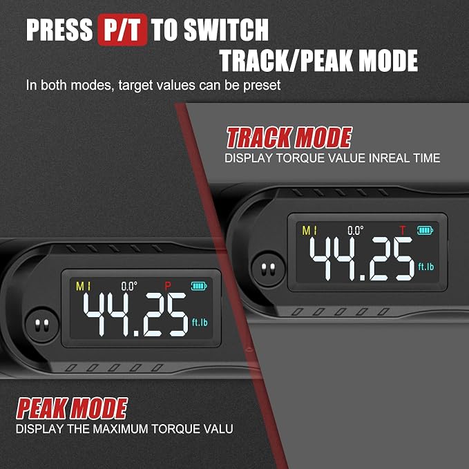 VANPO 3/8 Digital Angle Torque Wrench 2.2-44.2 Ft.lb, ±2% Accuracy | 3-60 Nm Electronic Torque Wrench, Buzzer LED Vibration Alarm, Perfect for Engine, Spark Plug, Carbon Fiber Bike & Motorcycle