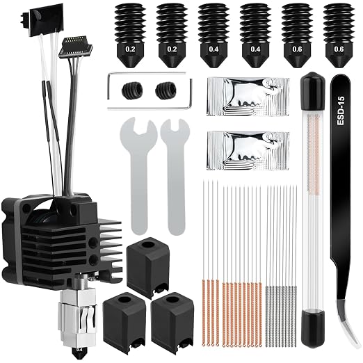 Hotend Kit for Bambu Lab P1S/P1P, 3D Printer Full Assembly Hot End with Fan, P1S Hardened Steel 0.2/0.4/0.6mm Nozzle High Speed & Temperature Extruder Heating Block Hot End for Bambu Lab P1 Series