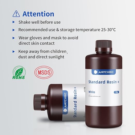 ANYCUBIC Upgraded Standard 3D Printer Resin, 405nm SLA Fast UV-Curing Resin, High Precision & Rapid Photopolymer for 8K Capable LCD/DLP/SLA 3D Printing (White, 1000g)