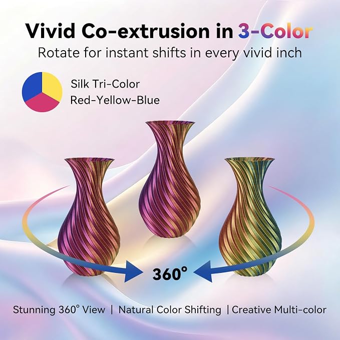 Kingroon PLA Filament, Multicolor Silk PLA Filament, Tri Color 3D Printer Filament, 1.75 mm, Dimensional Accuracy +/- 0.03 mm, 1kg Spool(2.2lbs), Red Blue Yellow