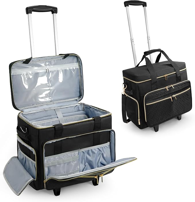 ORKELS Rolling Teacher Bag with Removable Trolley, Wheeled Teacher Tote for 17.3 Inch Laptop, Large Rolling Work Bag with Organized Storage for Books, Files, Lesson Plans & Classroom Supplies, Black