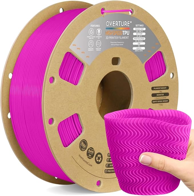 OVERTURE High Speed TPU 95A Flexible 3D Printer Filament 1.75mm | High Elasticity & Durability Filament,1kg Spool(2.2lbs),Fit Most FDM Printer(HS TPU Neon Magenta)
