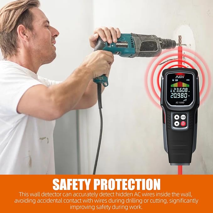 NDI Stud Finder Wall Scanner - 5 in 1 Electronic Stud Detector with Microprocessor Chip and HD LCD Display & Audible Alarm, for the Center and Edge of Wood AC Wire Metal Studs Joist Pipe