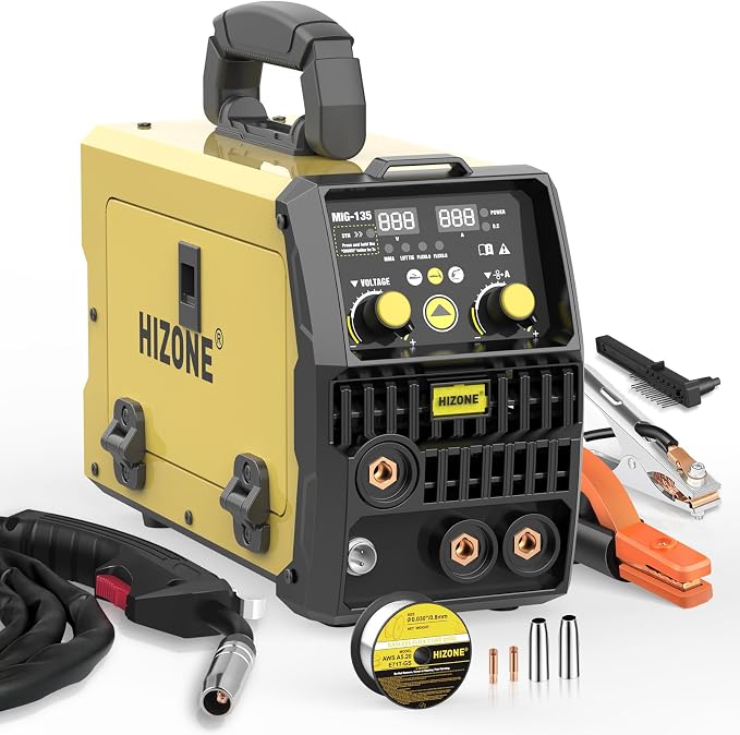 HIZONE 135A MIG Welder, 110V Flux Core MIG Welder/Lift TIG/Stick 3 in 1 Welding Machine, IGBT Inverter Welder with Welding Wire