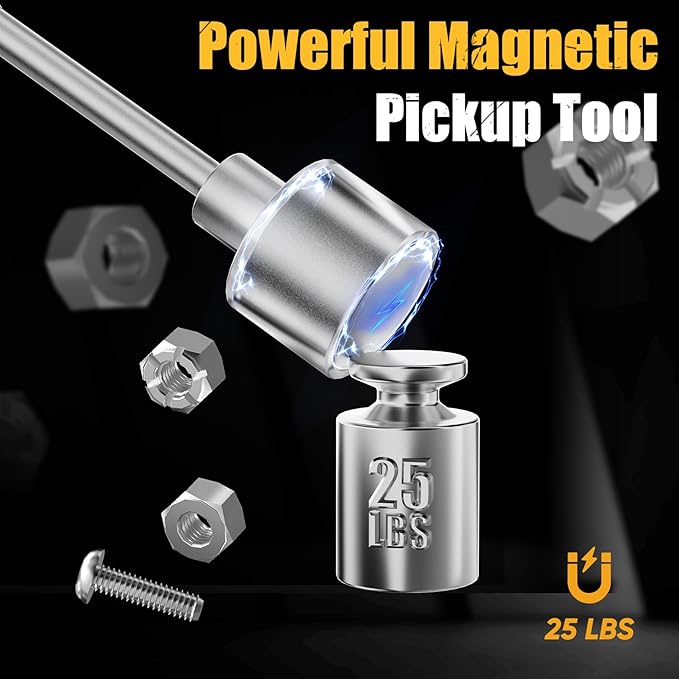 SHALL Magnetic Tool Parts Mat and Telescoping Magnetic Pickup Tool, Flexible Magnetic Tool Holder Pad W/ 83 Built-In-Magnets & 25LBS Pull Force Extendable Magnet Hold Mechanic Wrenches Screws Bolts
