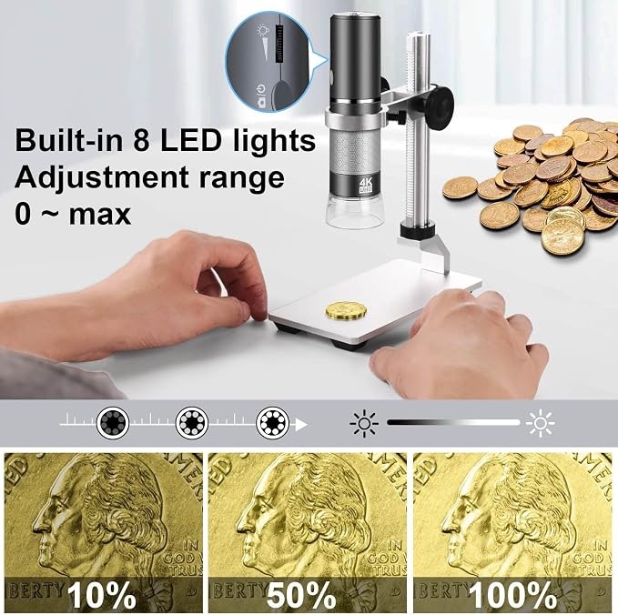 4K Microscope with Professional Stand for iPhone Android PC, 50-1000X Digital USB Microscope Endoscope HD Camera for All Cellphones iPad Android Tablet Windows Mac Chrome Linux