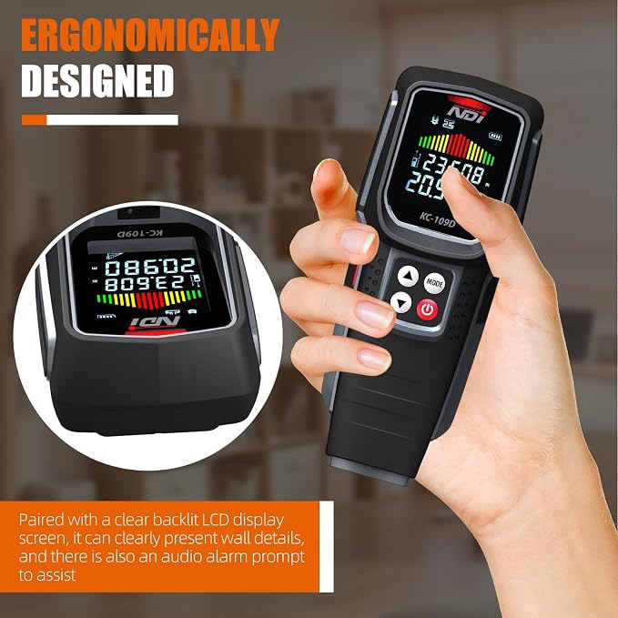 NDI Stud Finder Wall Scanner - 5 in 1 Electronic Stud Detector with Microprocessor Chip and HD LCD Display & Audible Alarm, for the Center and Edge of Wood AC Wire Metal Studs Joist Pipe