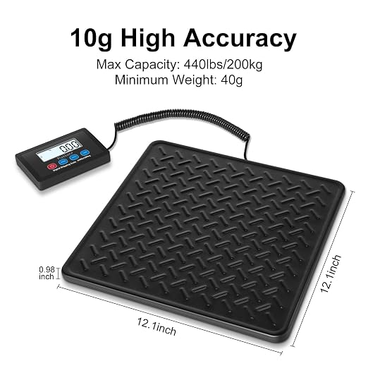 Fuzion Shipping Scale, 440LB x 10g High Accuracy Digital Postal Scale | Durable Alloy Steel Platform, Heavy Duty Scale for Packages, Luggage, Large Floor Scale Battery and AC Adapter Included