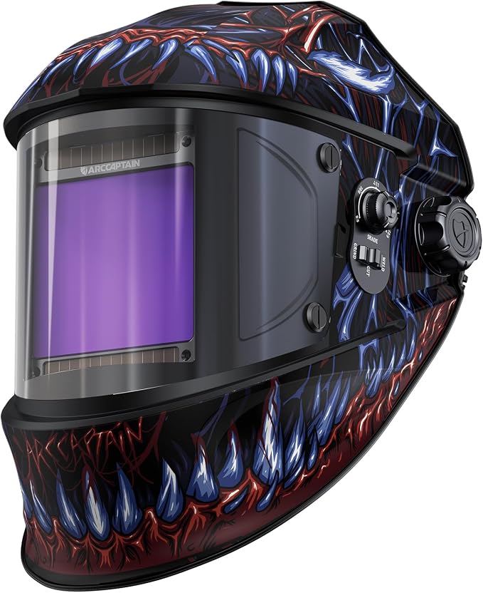 ARCCAPTAIN 3.94"X3.66" Welding Helmet Auto Darkening, 1/1/1/1 Top Optical Clarity Large Viewing Screen Solar Power Welding Hood with 4 Arc Sensor, Wide Shade 4-5/5-9/9-13 for TIG MIG ARC Welding CUT
