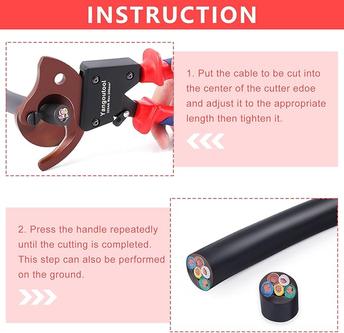 Yangoutool Ratchet Cable Cutter Heavy Duty for Copper and Aluminum Cables, 240mm² Capacity, Sharp Polished Edges, Ideal for Cutting Large Armored Electrical Wires, Perfect for Electricians