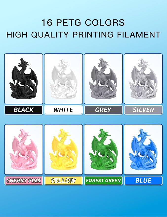 PINBALL PETG 3D Printer Filament 1.75mm High Precision Durable Strong Filament Mith Better Flow Dimensional Accuracy +/- 0.02mm Suitable for Most FDM 3D Printers 4 Kilograms Sixteen Colors